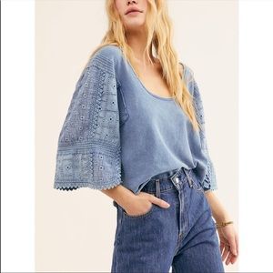 FREE PEOPLE MAKIN ME HAPPY TOP XL BELL BLUE